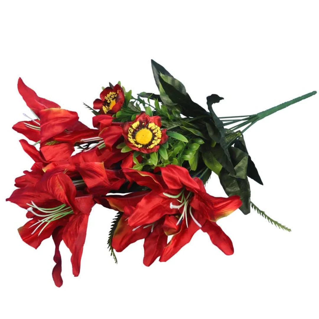 Bukiet 9 Sztucznych Czerwonych Lilii - Jesienna Dekoracja o Wysokości 56 cm — zdjęcie 2
