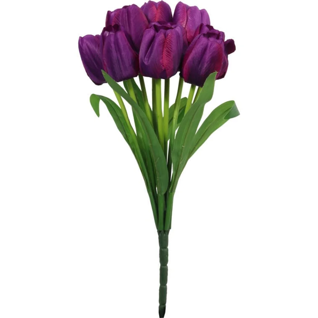BUKIET 9 SZTUCZNYCH TULIPANÓW W KOLORZE FIOLETOWYM - WYSOKOŚĆ 38 CM — zdjęcie 2