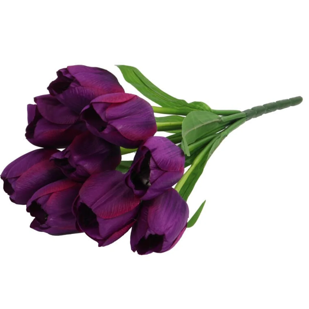 BUKIET 9 SZTUCZNYCH TULIPANÓW W KOLORZE FIOLETOWYM - WYSOKOŚĆ 38 CM — zdjęcie 3