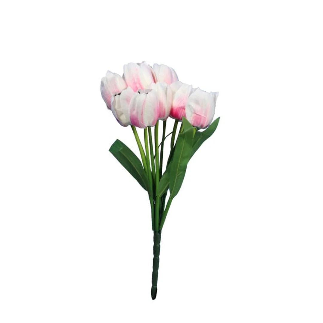 BUKIET 9 SZTUCZNYCH TULIPANÓW W KOLORZE JASNO RÓŻOWYM WYSOKOŚĆ 38CM — zdjęcie 2