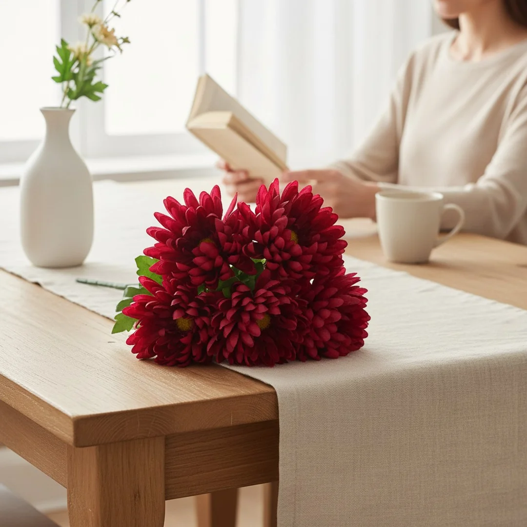BUKIET CHRYZANTEM 60CM PREMIUM KOLOR BORDOWY — zdjęcie 5