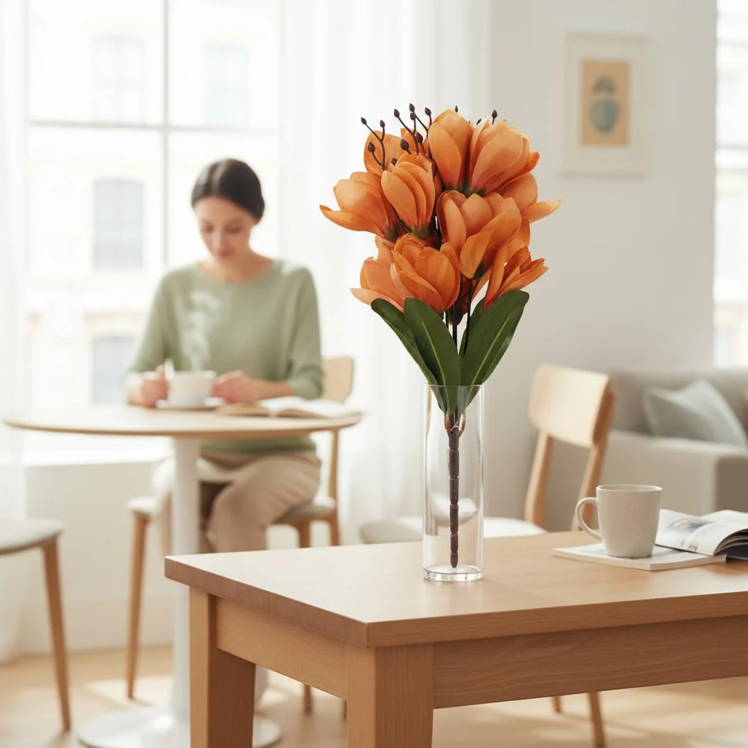 BUKIET MAGNOLII sztuczne kwiaty do wazonu KOMPOZYCJA brązowa 37 cm — zdjęcie 6