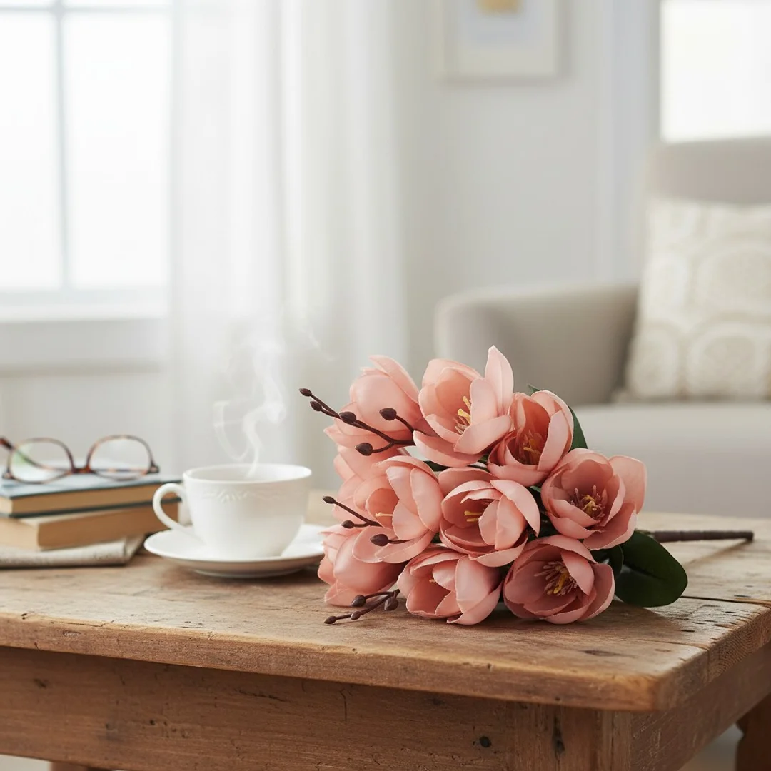 BUKIET MAGNOLII sztuczne kwiaty do wazonu KOMPOZYCJA pudrowy róż 37 cm — zdjęcie 6