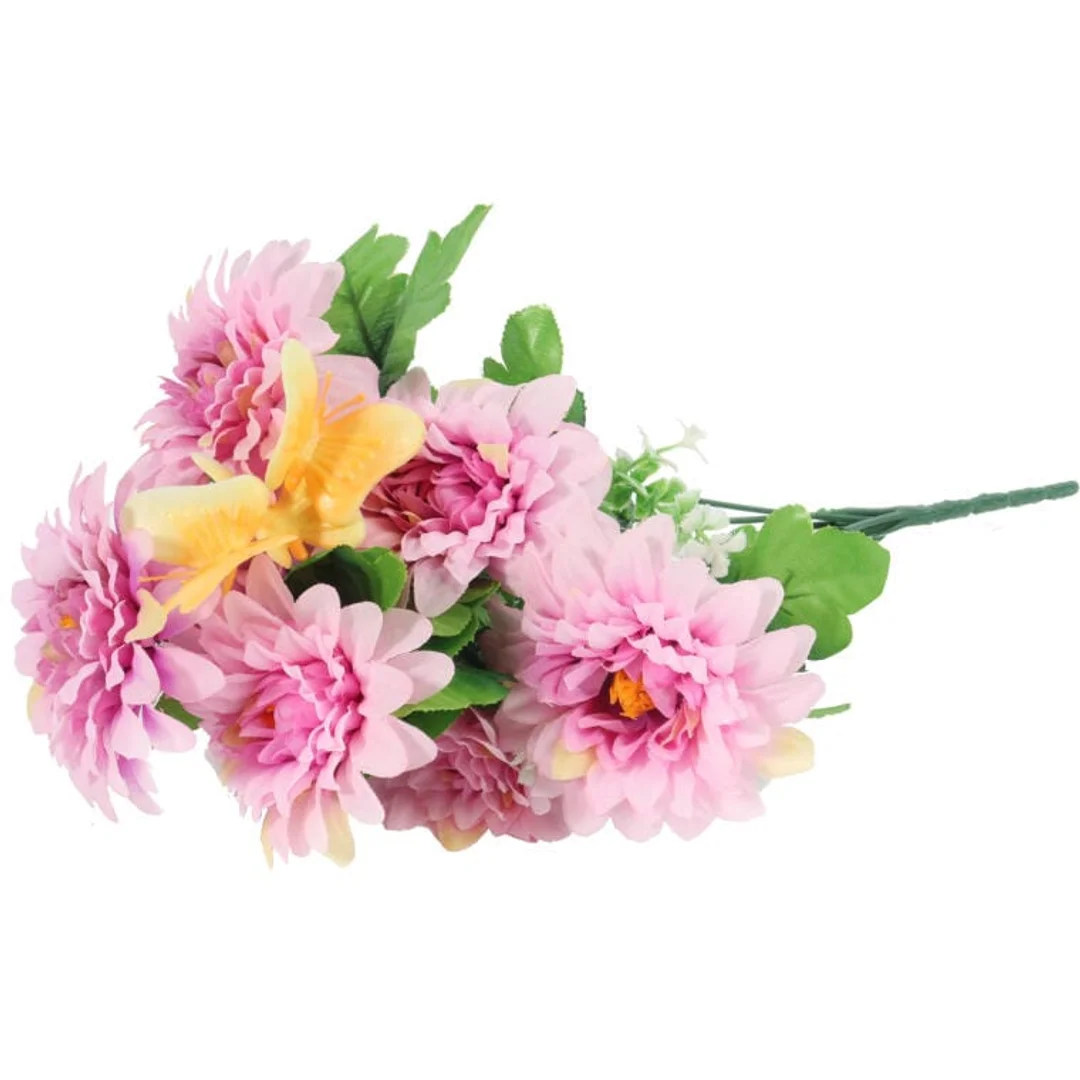 BUKIET RÓŻOWYCH MARGARETEK Z DEKORACYJNYMI MOTYLKAMI - KWIECISTA DEKORACJA, 40 CM — zdjęcie 3