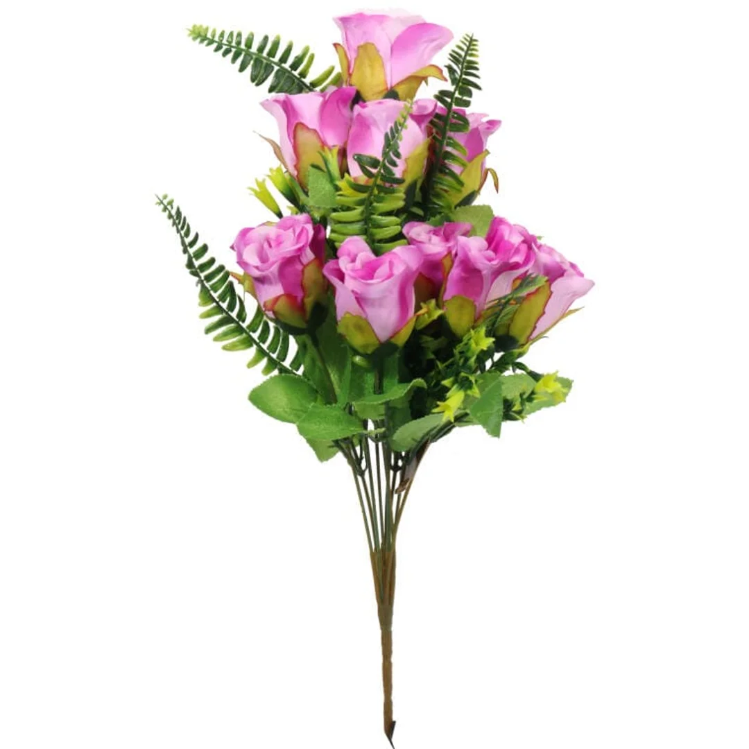 Bukiet Sztucznych Róż Fioletowych - 10 sztuk z Paprotkami, Realistyczny Wygląd, 40 cm — zdjęcie 2