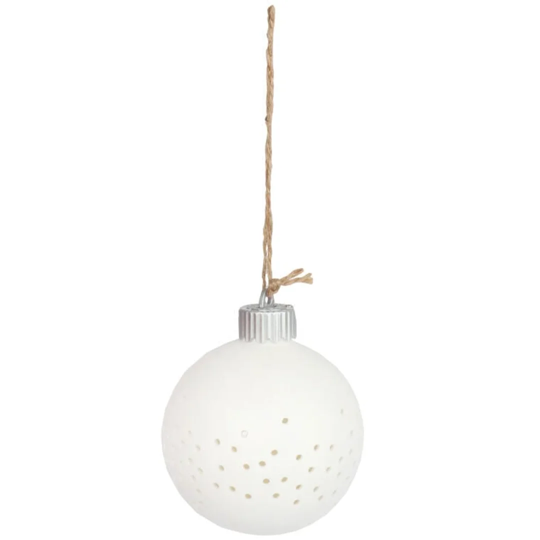 Ceramiczna Bombka Ażurowa LED Biała na Baterie 10 cm — zdjęcie 2