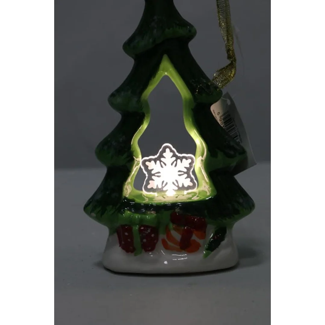 Ceramiczna Choinka Świąteczna z Podświetlaną Śnieżynką LED 15 cm — zdjęcie 2