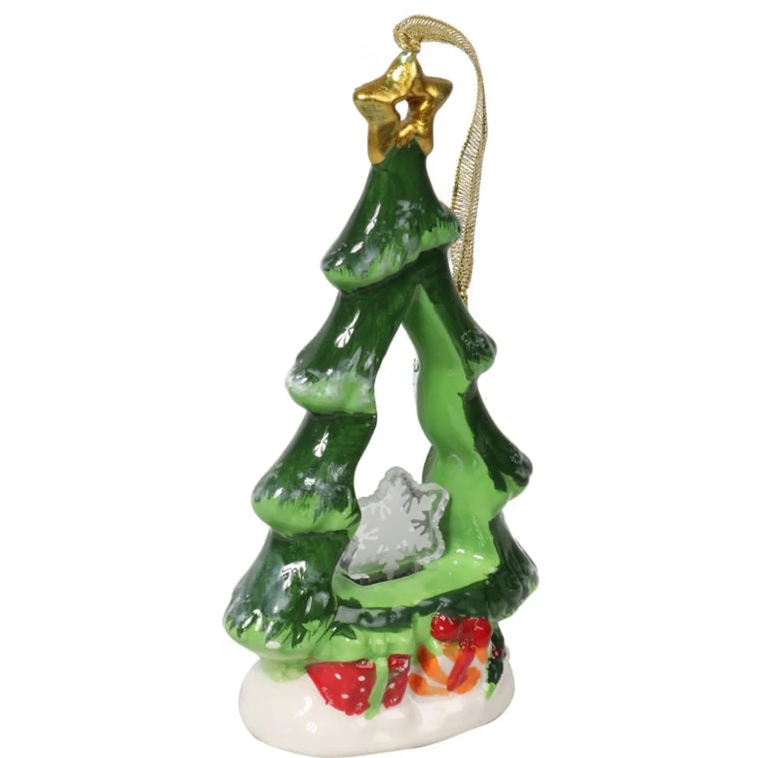Ceramiczna Choinka Świąteczna z Podświetlaną Śnieżynką LED 15 cm — zdjęcie 3