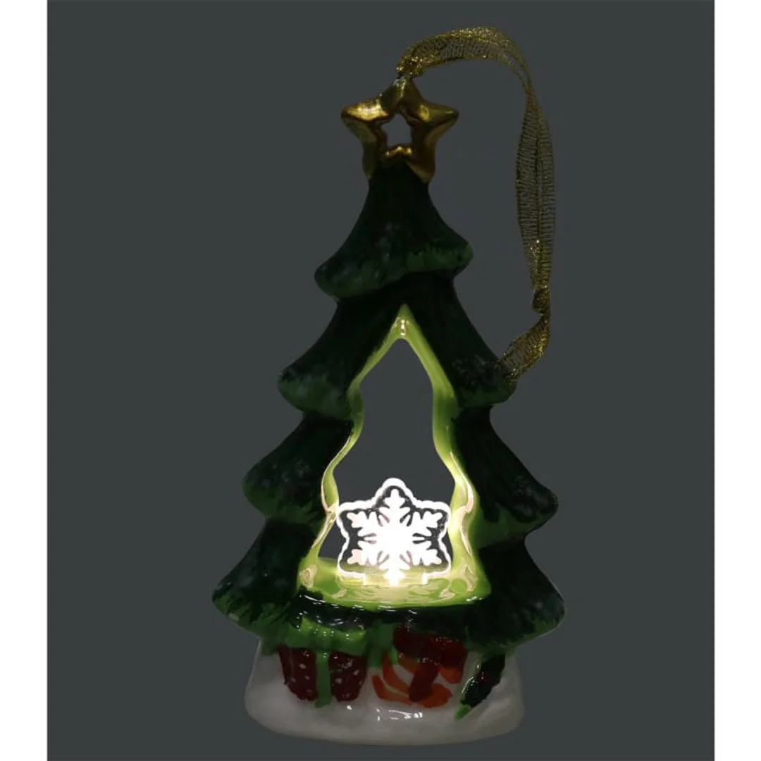 Ceramiczna Choinka Świąteczna z Podświetlaną Śnieżynką LED 15 cm — zdjęcie 4