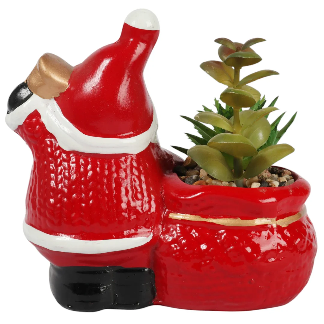 Ceramiczna ozdoba świąteczna Mikołaj z sukulentem w wazonie — zdjęcie 3