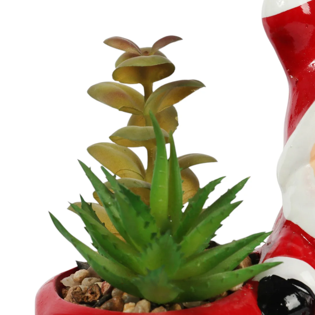 Ceramiczna ozdoba świąteczna Mikołaj z sukulentem w wazonie — zdjęcie 4