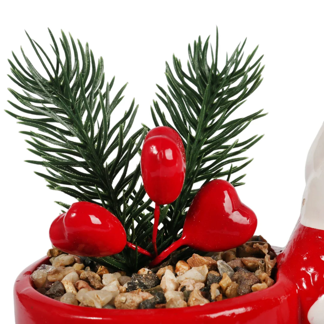 Ceramiczna ozdoba świąteczna Mikołaj z sukulentem w wazonie — zdjęcie 9