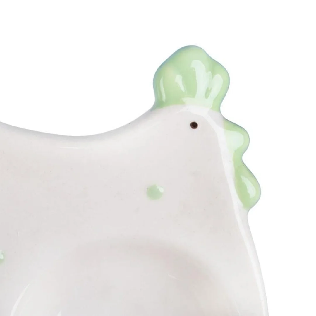 Ceramiczny Talerzyk-Podstawka na Sól i Pieprz Kura Wielkanocna w Zielone Kropki — zdjęcie 2