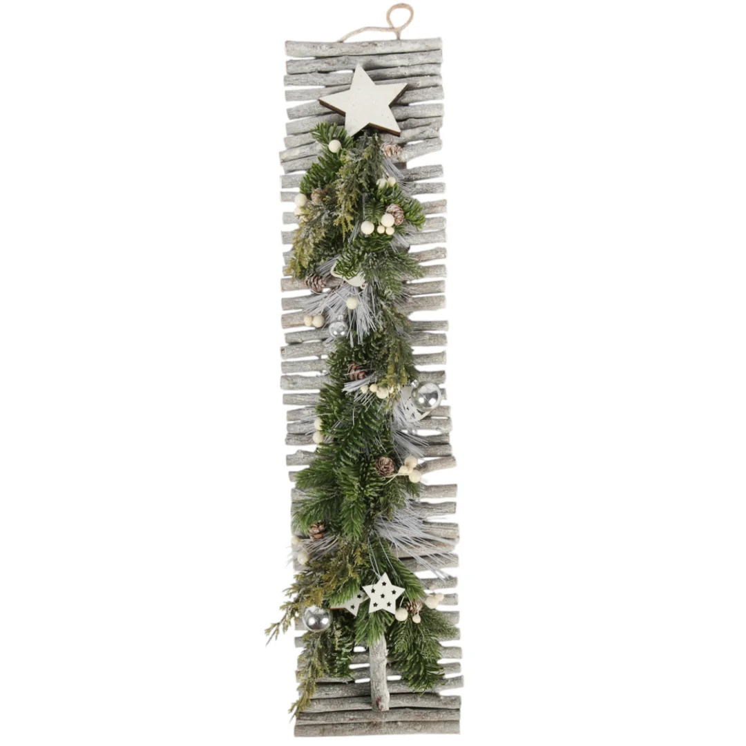 CHOINKA- DEKORACJA ŚCIENNA DO POWIESZENIA 85 CM SREBRNA — zdjęcie 2