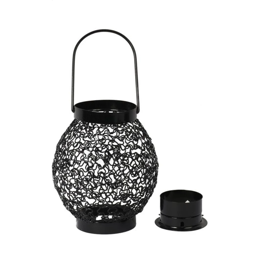 Czarna Metalowa Latarenka na Świeczkę Tealight do Dekoracji Ogrodu i Tarasu