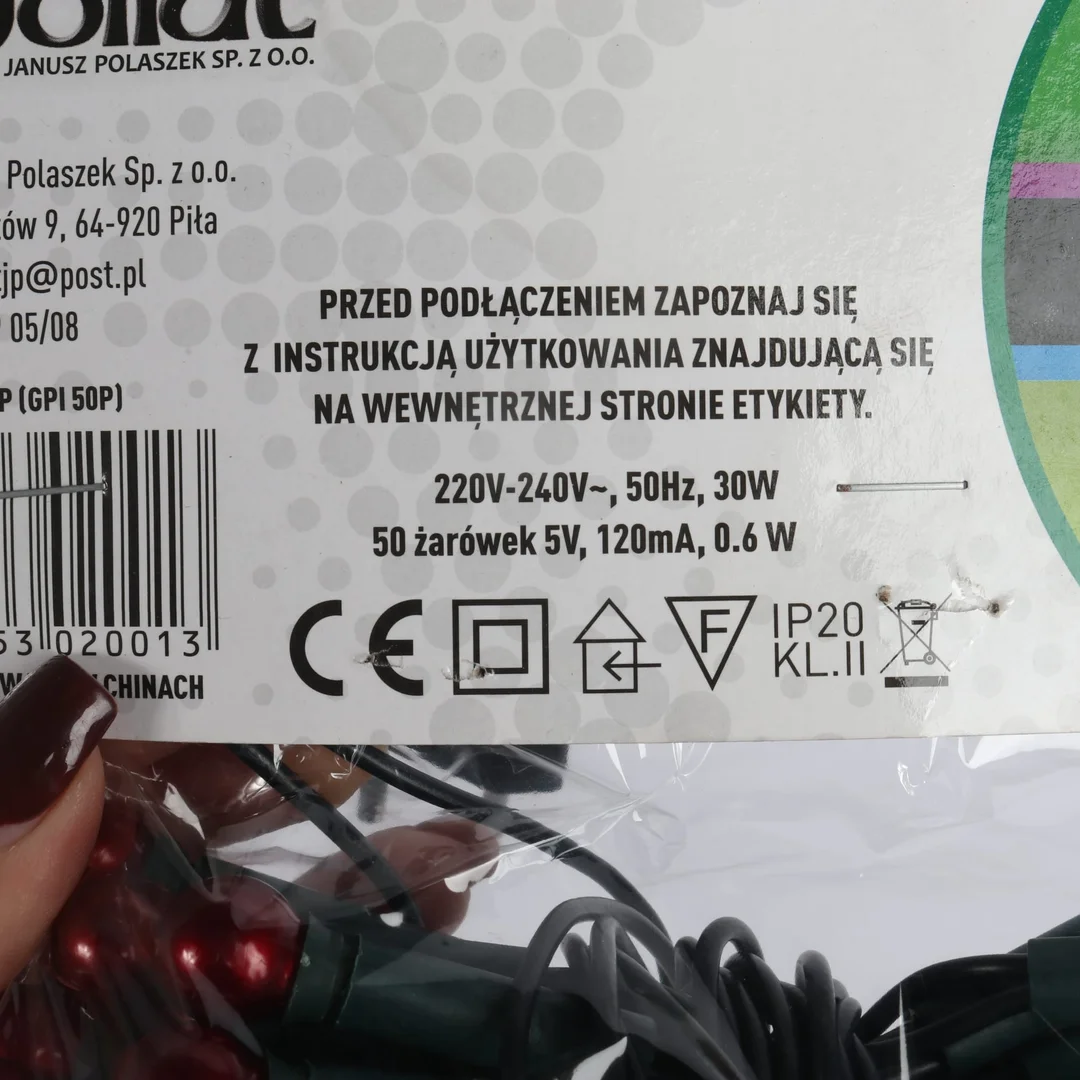 Czerwone Lampki-Perły Choinkowe 50L na Zielonym Kablu, 220-240V, Długość 2,7m — zdjęcie 10