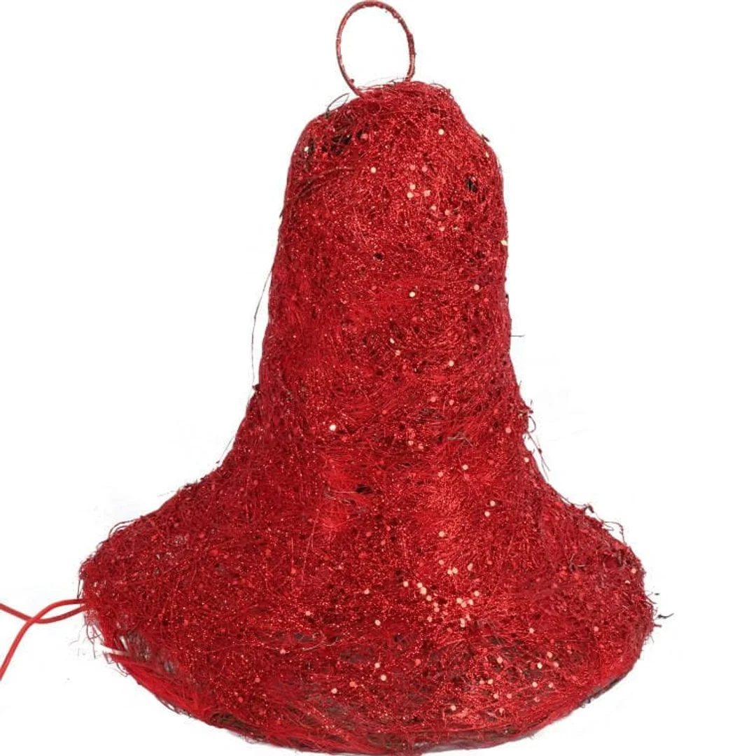 Czerwony Dzwon Świąteczny z Sizalu z Oświetleniem i Brokatem 27x28 cm — zdjęcie 3