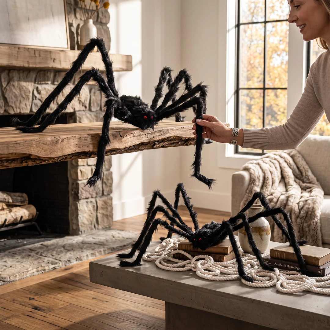 DEKORACJA OZDOBA NA HALLOWEEN PAJĄK WŁOCHATY GIGANT STRASZNA TARANTULA 70 cm — zdjęcie 6