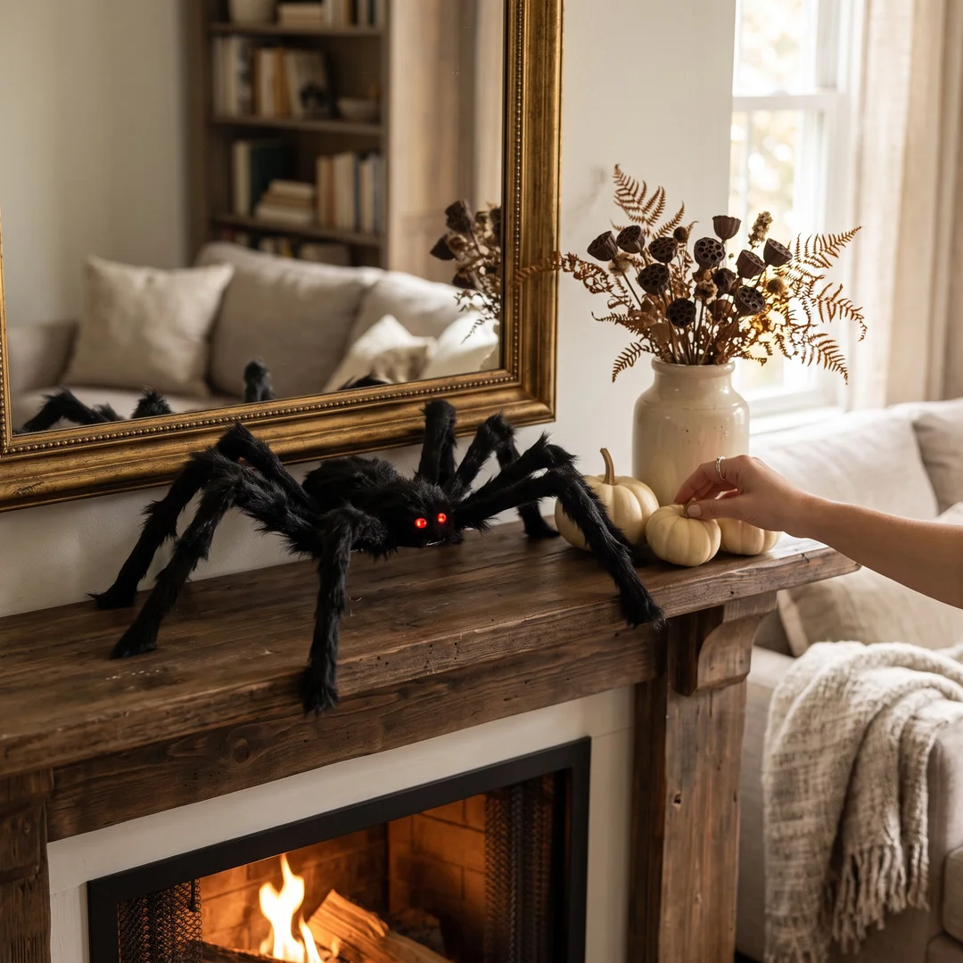 DEKORACJA OZDOBA NA HALLOWEEN PAJĄK WŁOCHATY GIGANT STRASZNA TARANTULA 70 cm — zdjęcie 7