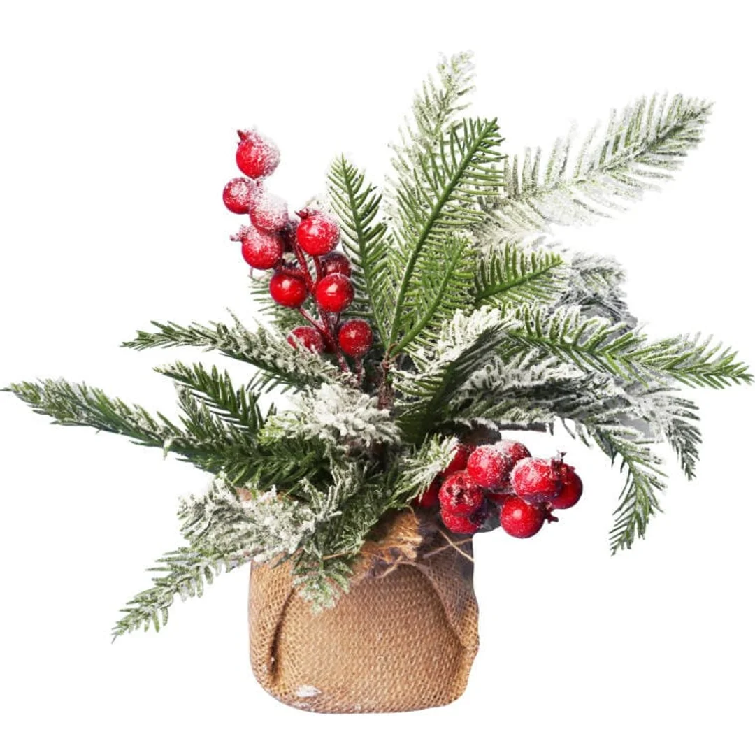 Dekoracja świąteczna stroik choinka w jucie z jarzębiną 34 cm — zdjęcie 3