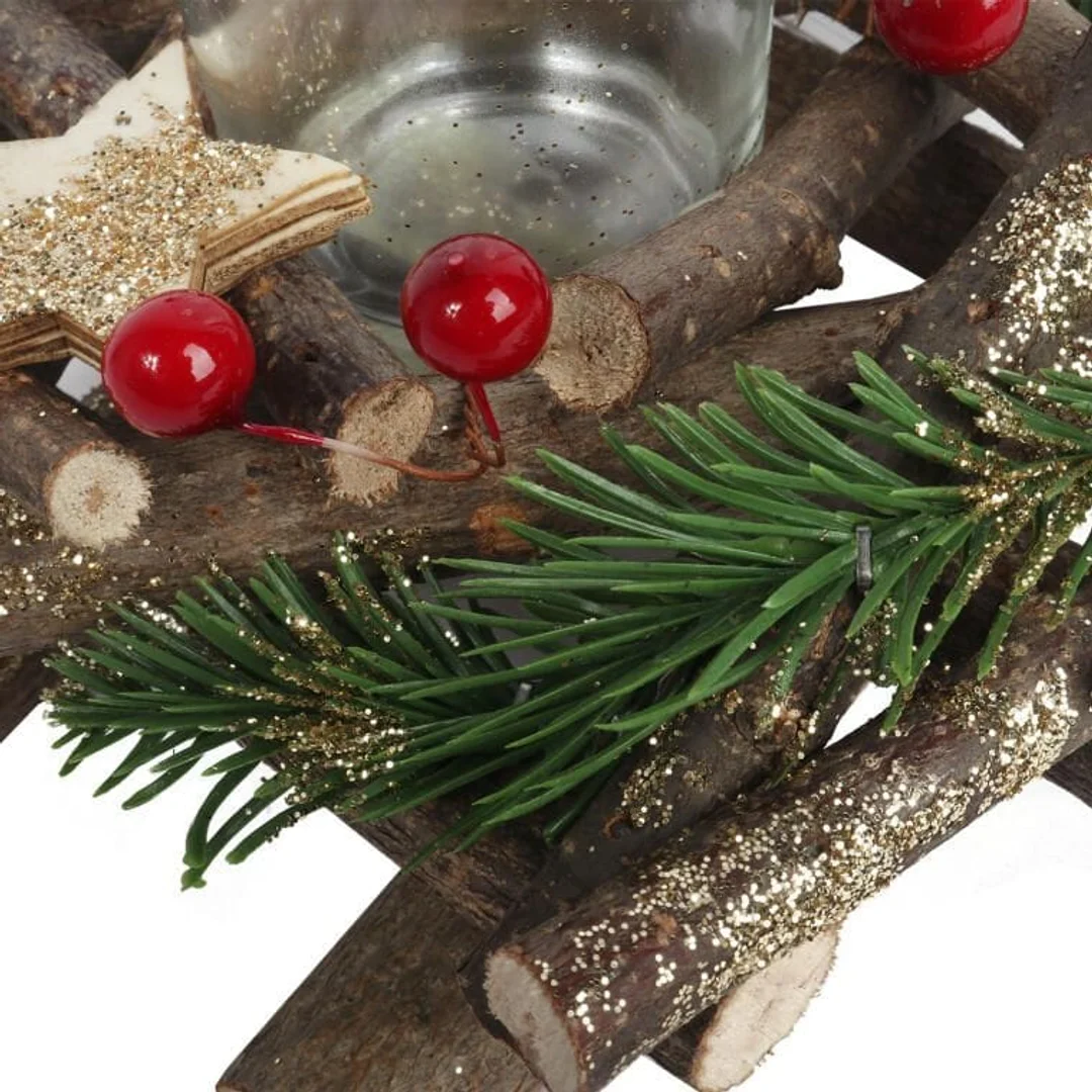 Dekoracja świąteczna stroik na świeczkę z jarzębiną 16 cm — zdjęcie 2