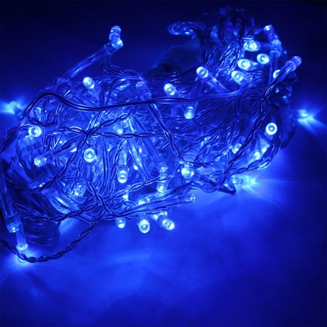 Dekoracja Świetlna Zewnętrzna Niebieska - 100 LED, Łączna, Wysoko Odporna na Warunki Atmosferyczne, Energooszczędna, z Gniazdem - IP44. — zdjęcie 6