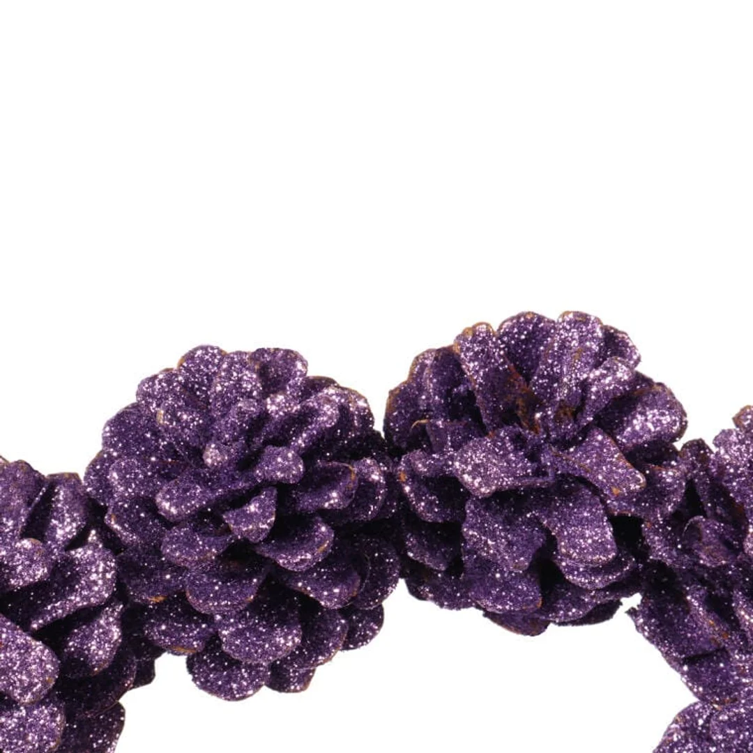 Dekoracyjny Wianek Świąteczny z Fioletowych Szyszek Brokatowych 18 cm — zdjęcie 2
