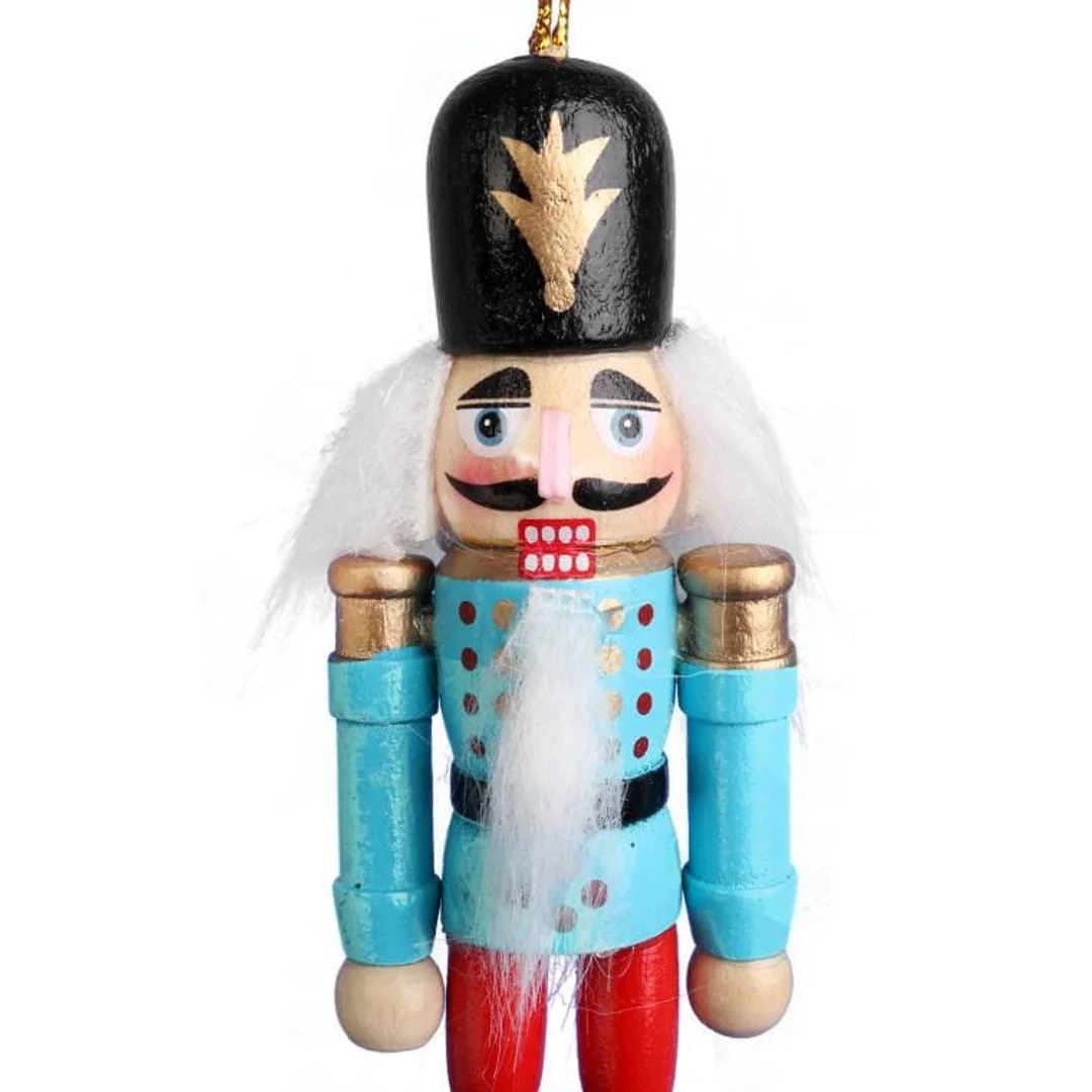 Drewniana Figurka Dziadek do Orzechów 12,5 cm - Niebieska Świąteczna Zawieszka Ozdobna Nr 6 — zdjęcie 2