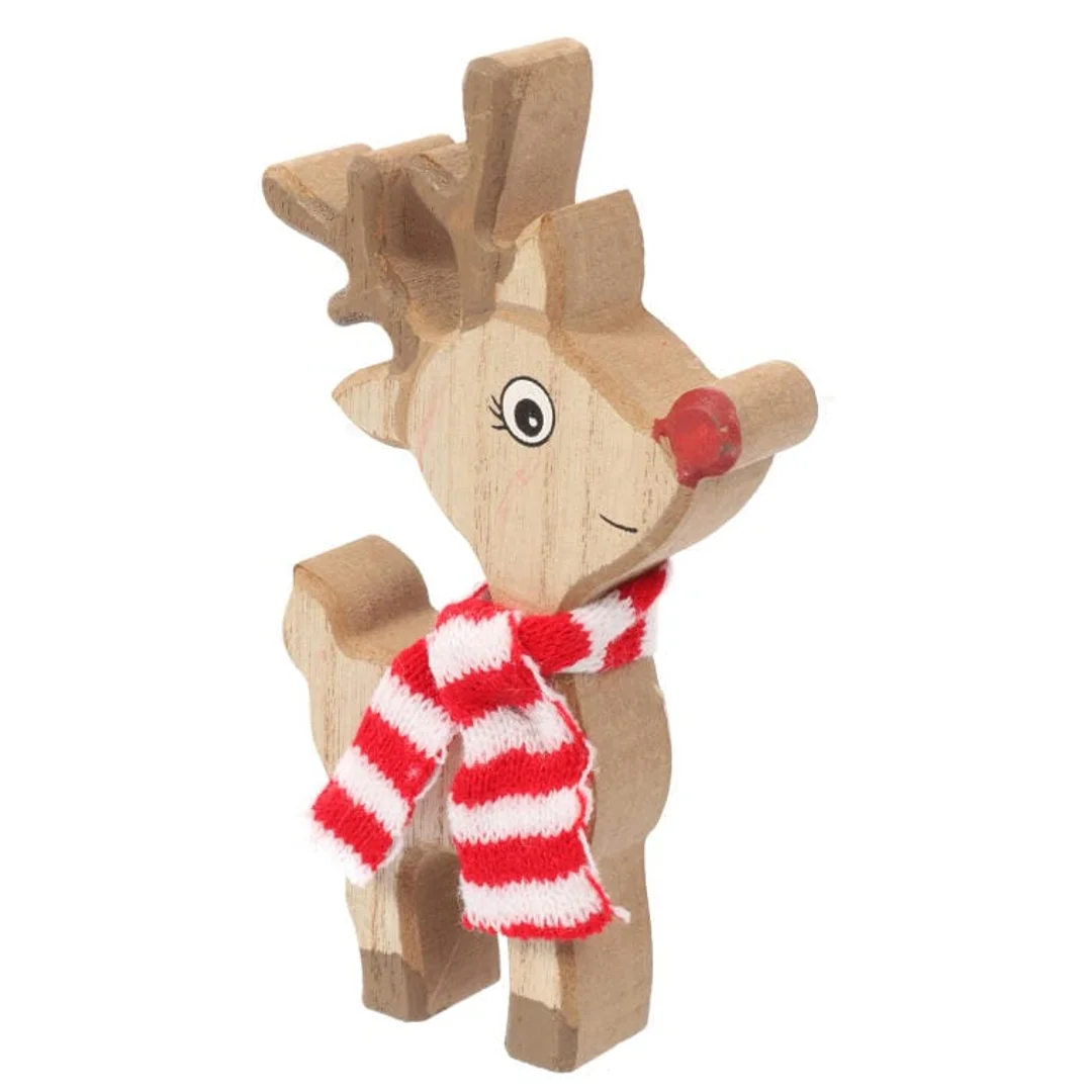 Drewniana Figurka Świątecznego Renifera w Szaliku 15 cm — zdjęcie 2