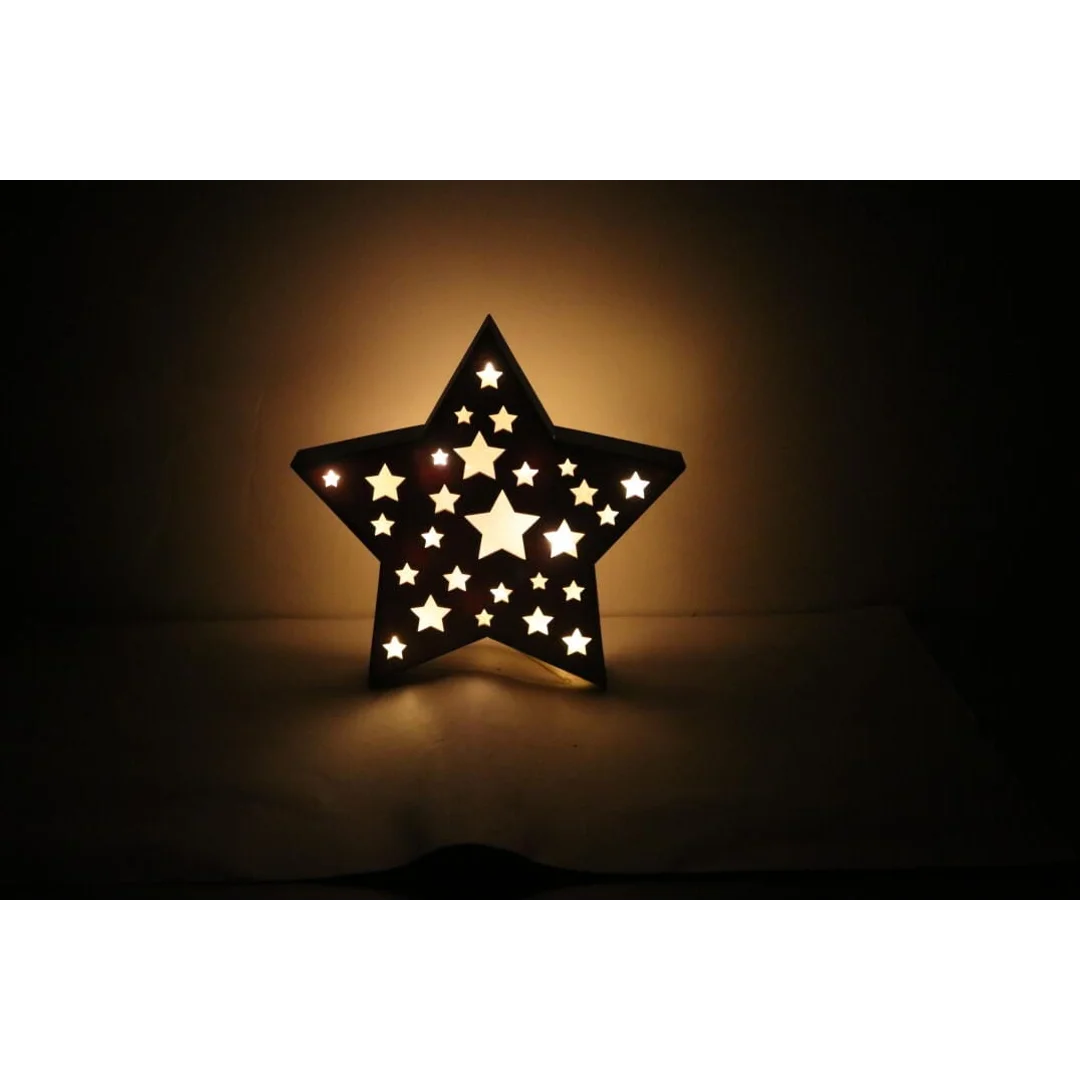 Drewniana Gwiazda Świąteczna z 10 LED, 24 cm, na Baterie, Do Użytku Wewnętrznego — zdjęcie 2