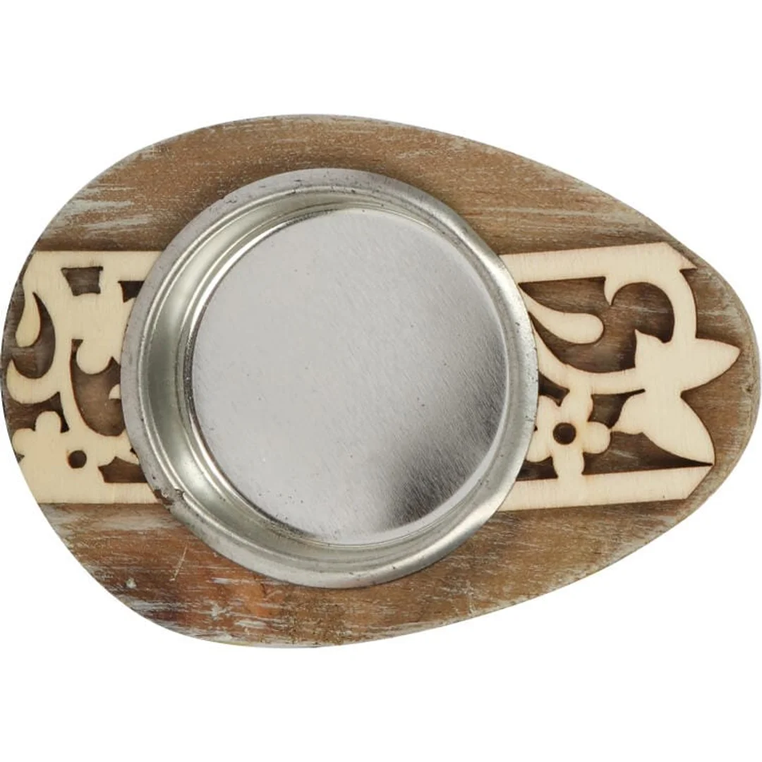 Drewniany świecznik na tealight w kształcie jajka Wielkanocnego, brązowy, 8 cm — zdjęcie 2