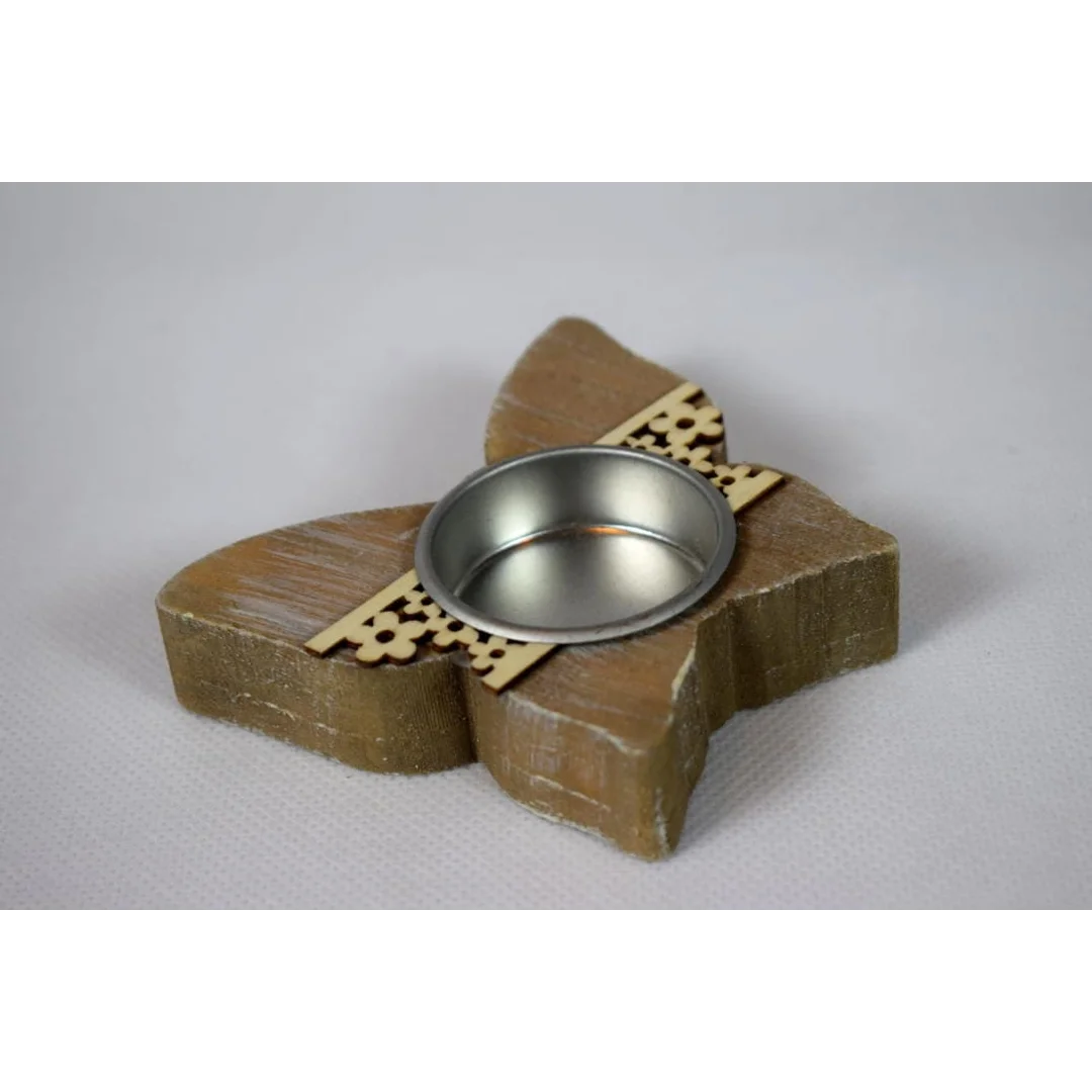 Drewniany Świecznik Tealight w Kształcie Motylka - Wielkanocny Decor Brązowy — zdjęcie 2