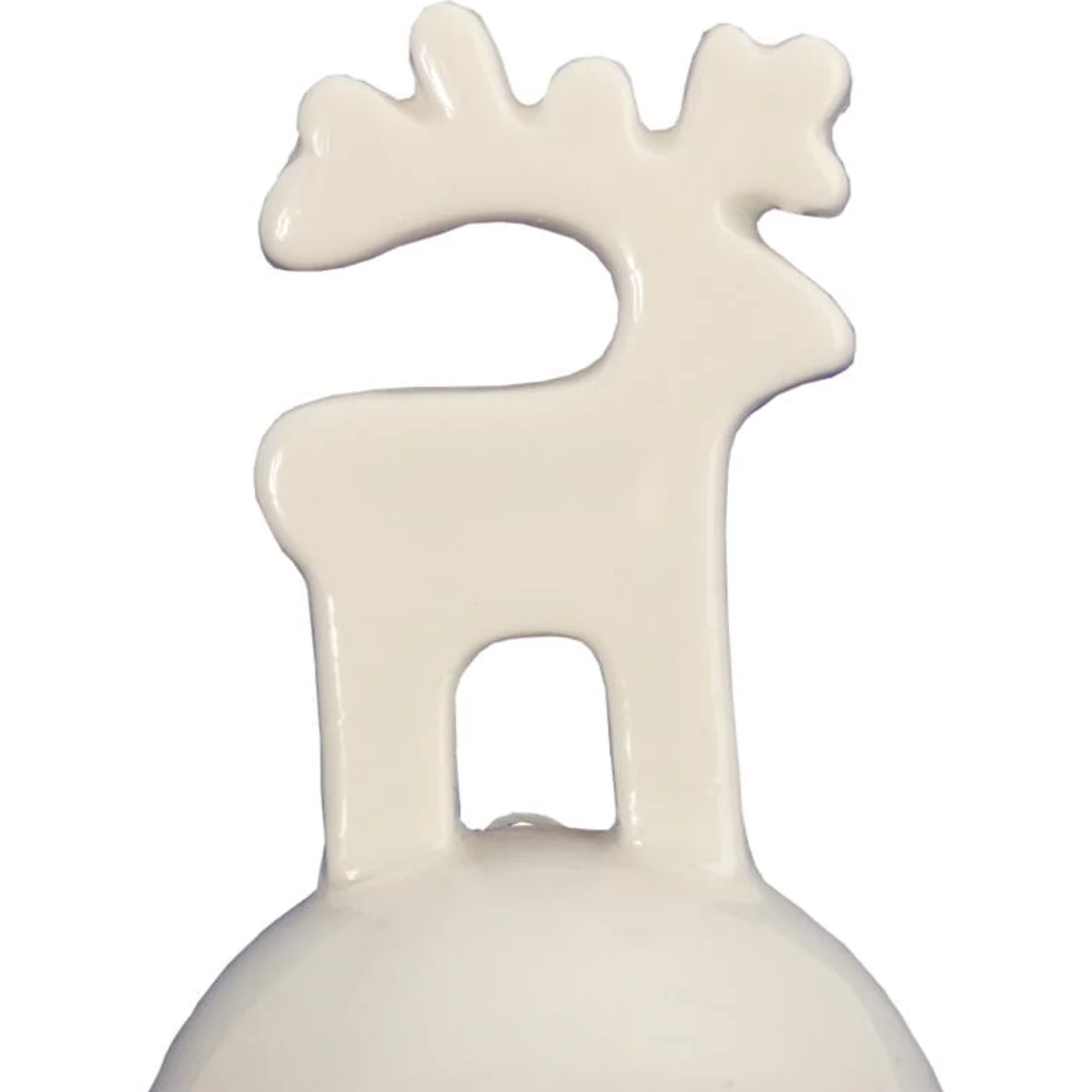 Dzwonek Ceramiczny ze Szkliwionego Ceramiki z Figurką Renifera na Świąteczny Stół - Biały — zdjęcie 3