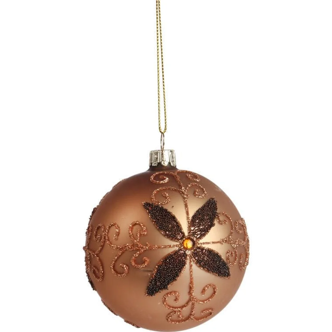 Elegancka Bombka Szklana z Brokatowym Dekorem, Kolor Brązowy, 8 cm — zdjęcie 2