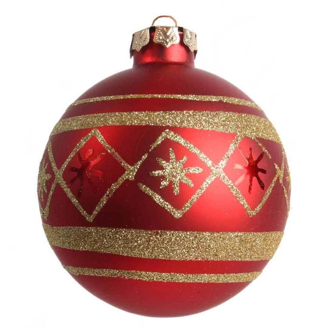 Elegancki Zestaw 4 Czerwonych, Dekorowanych Bombek Szklanych o Wielkości 10 cm — zdjęcie 4