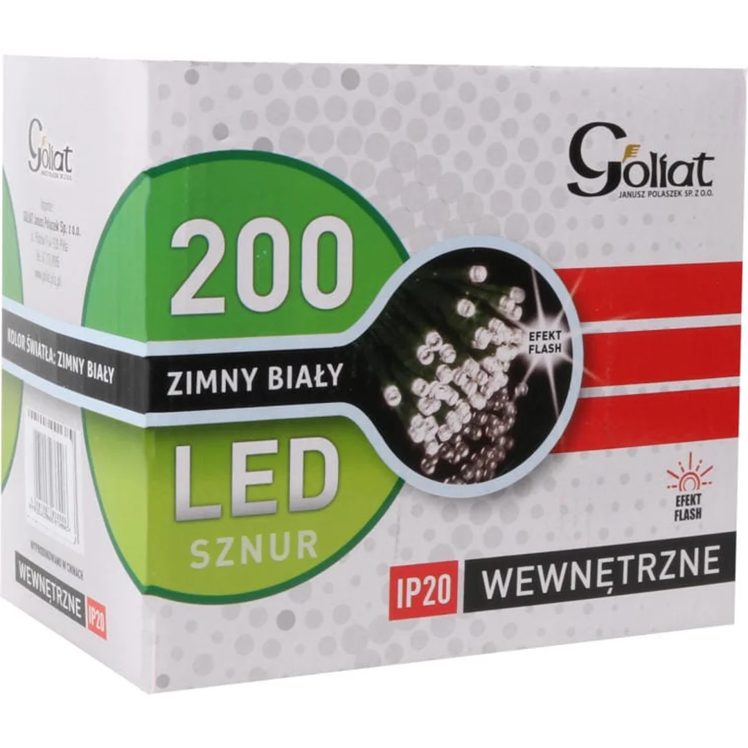 Energooszczędne Lampki Choinkowe LED 200szt. Zimny Biały z Efektem Flash, Użytek Wewnętrzny, Długość 11,5m, IP44 — zdjęcie 2