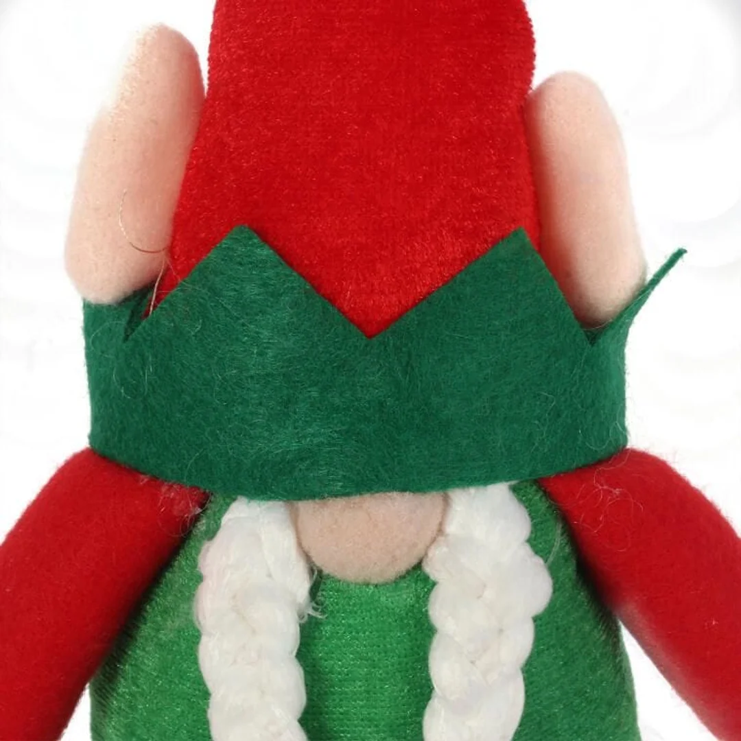 Figurka Bożonarodzeniowego Skrzata z Warkoczami i Dzwoneczkiem 25 cm Zielono-Czerwona — zdjęcie 3