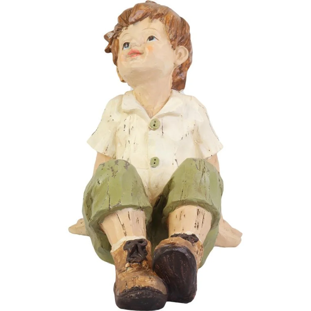 Figurka dekoracyjna Chłopiec w zielonych spodniach, 26 cm, wykonana z polirezyny — zdjęcie 2