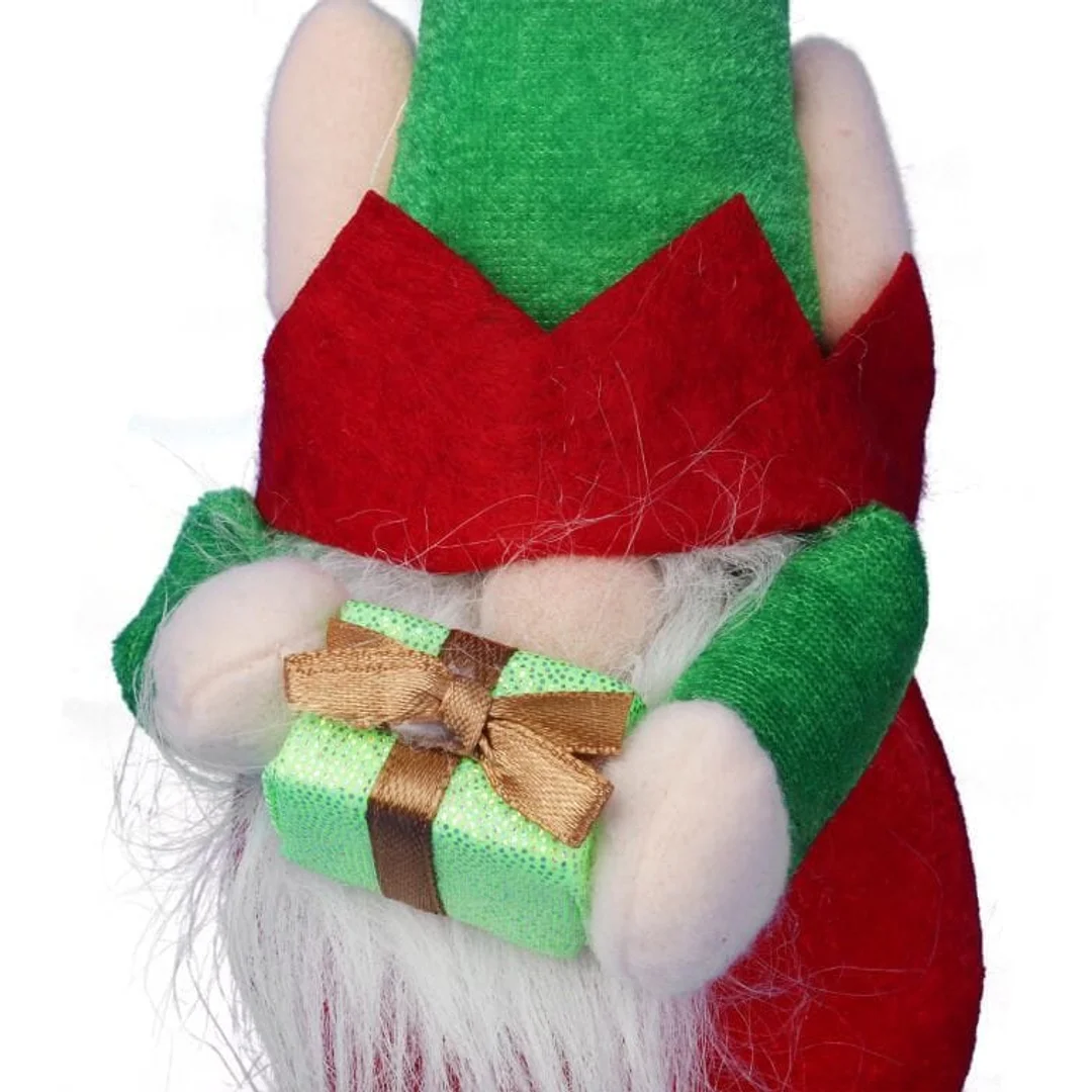 Figurka Świątecznego Skrzata z Dzwonkiem i Prezentem, 25 cm, Kolor Czerwono-Zielony — zdjęcie 2