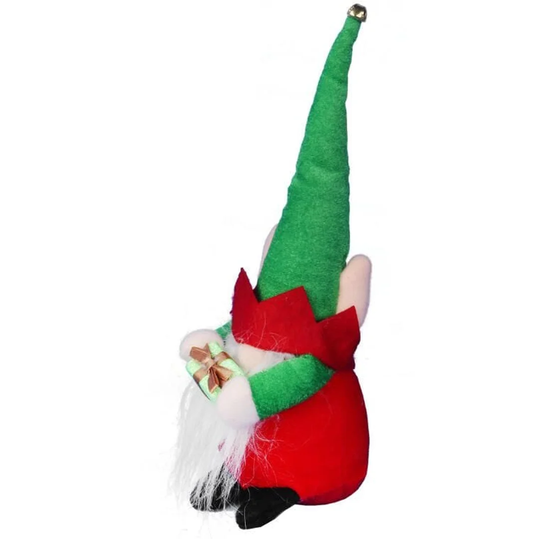 Figurka Świątecznego Skrzata z Dzwonkiem i Prezentem, 25 cm, Kolor Czerwono-Zielony — zdjęcie 3