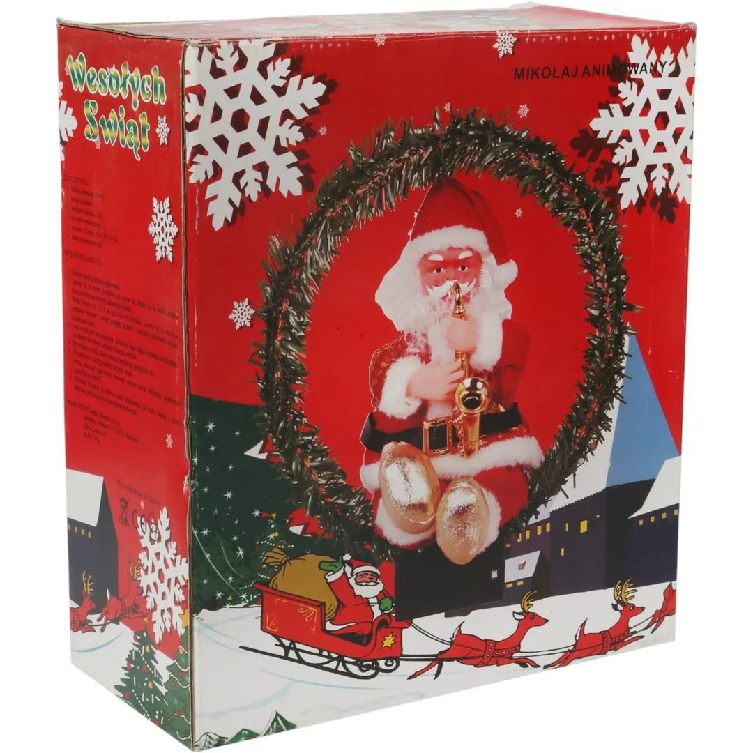 Figurka Świętego Mikołaja animowana, ruchoma, z dźwiękiem, podświetlona, 25 cm Czerwona — zdjęcie 2