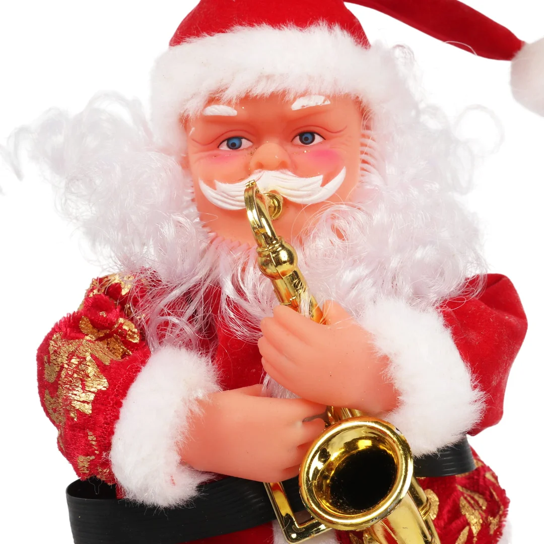 Figurka Świętego Mikołaja animowana, ruchoma, z dźwiękiem, podświetlona, 25 cm Czerwona — zdjęcie 4