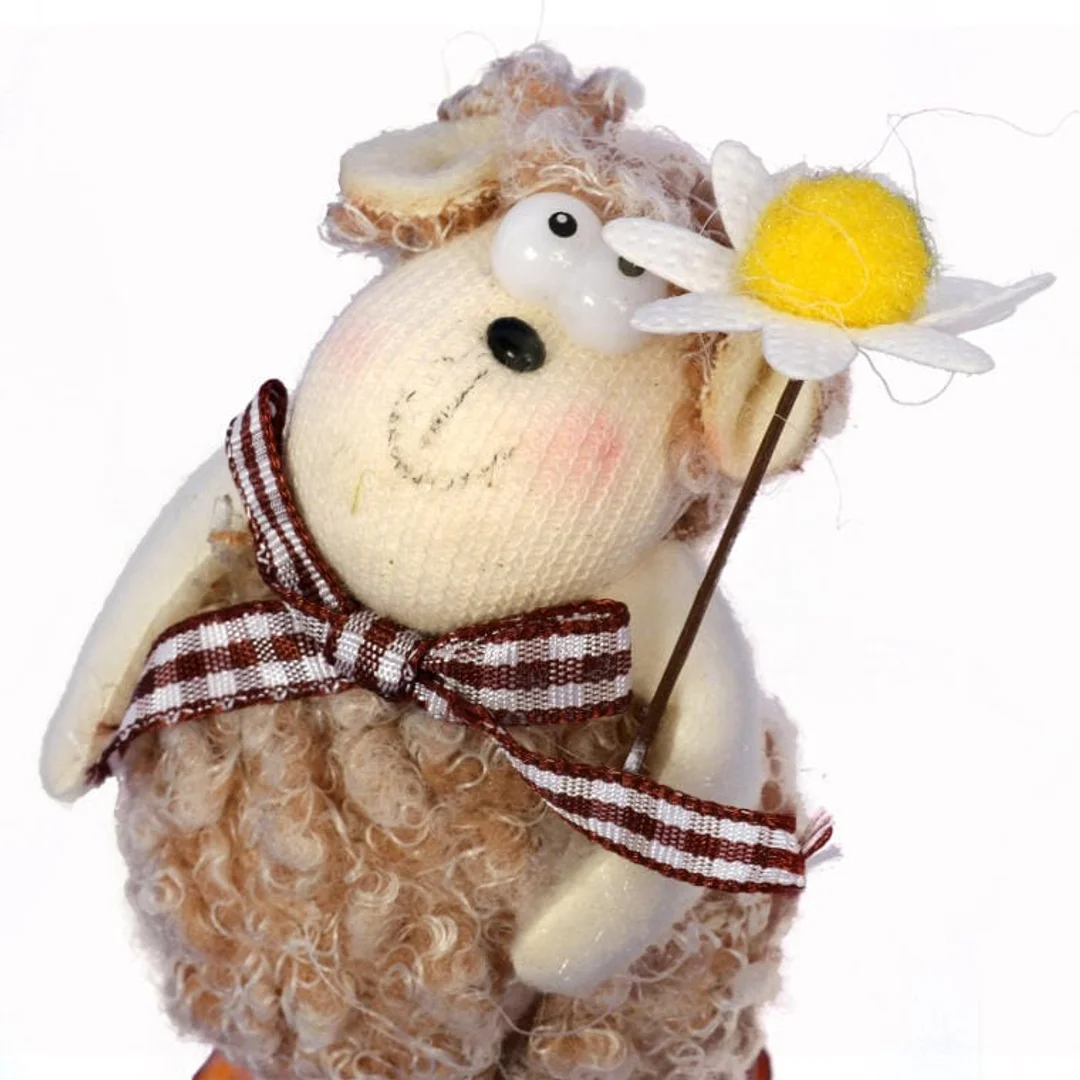 Figurka Wielkanocna Baranek Symboliczny z Kwiatkiem, 10cm, Kolor Brązowy — zdjęcie 2