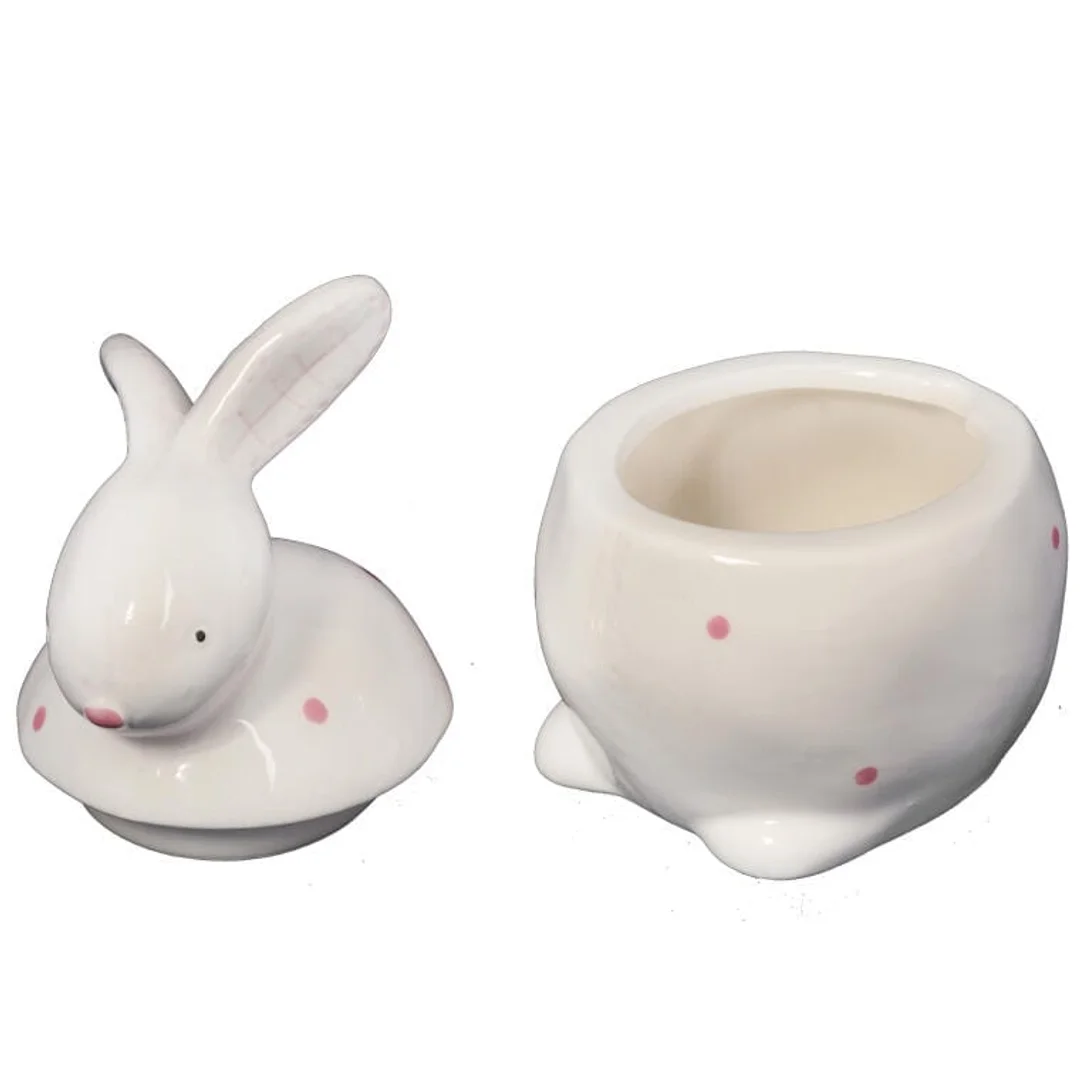 Figurka Wielkanocna - Ceramiczny Pojemnik w Kształcie Zająca, Biały, 13cm — zdjęcie 2