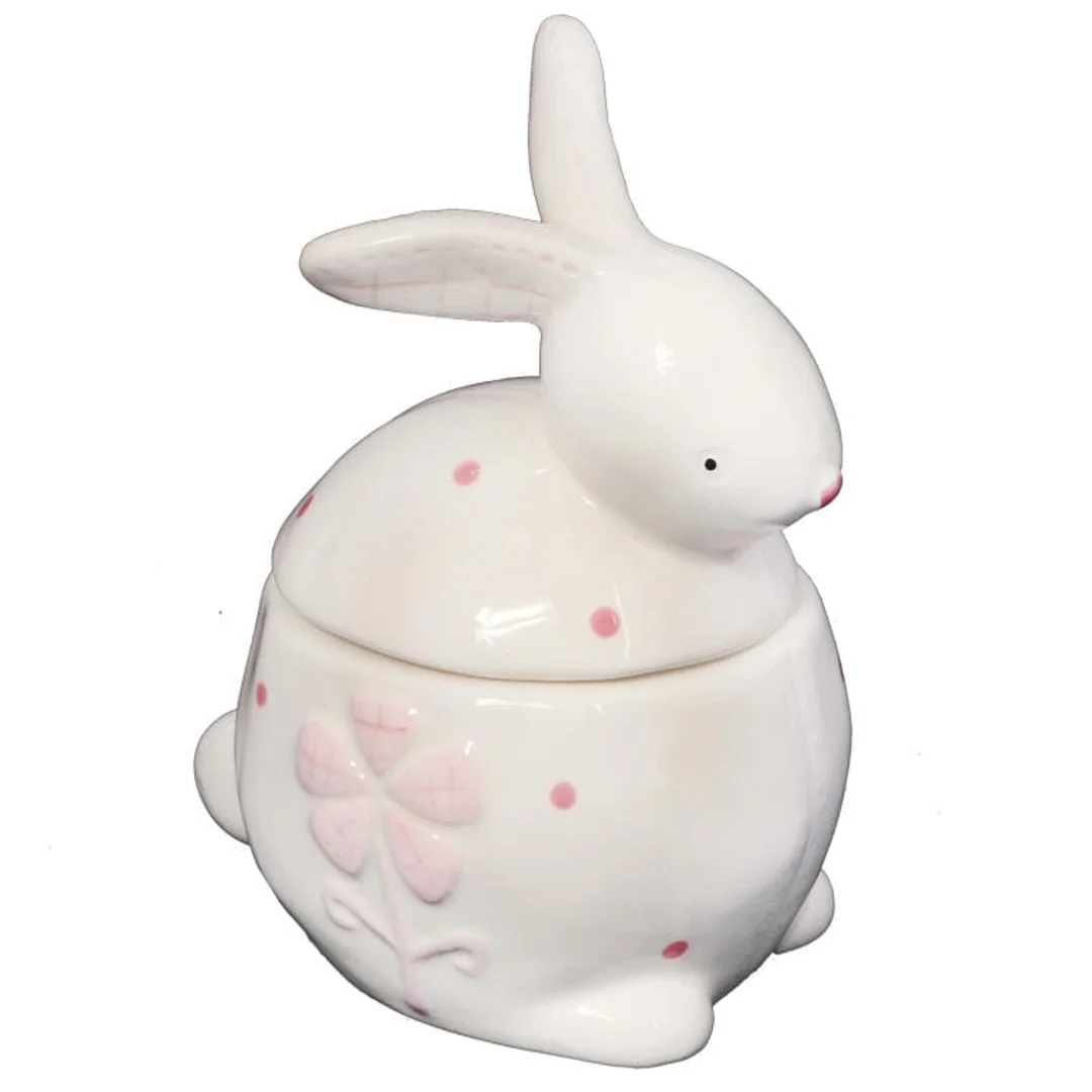 Figurka Wielkanocna - Ceramiczny Pojemnik w Kształcie Zająca, Biały, 13cm — zdjęcie 3