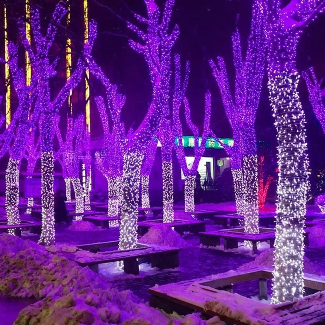 Fioletowe Lampki Choinkowe 100 LED - Perełki, Zasilanie Sieciowe, 8m Długości — zdjęcie 3