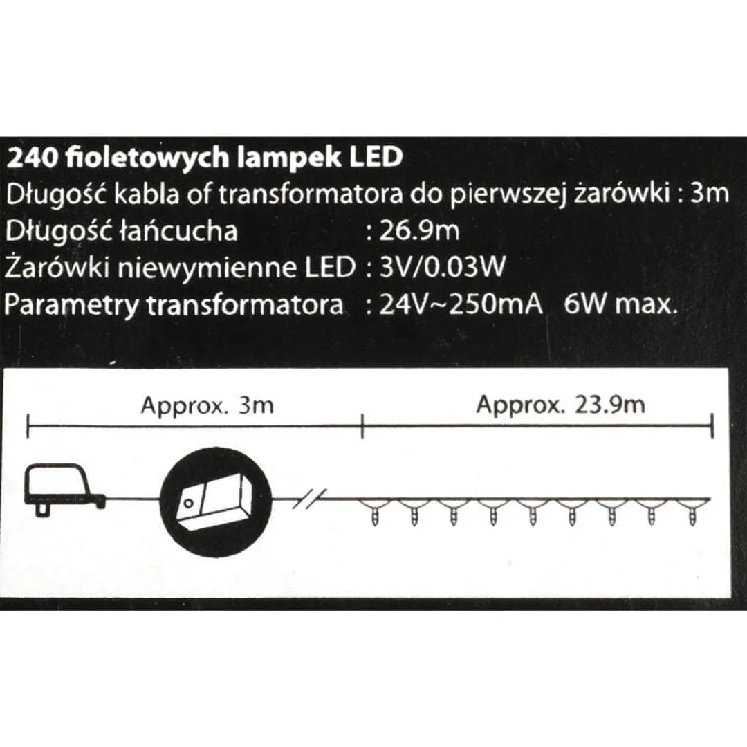 Fioletowe Lampki Choinkowe LED - 240 sztuk z Programatorem, Do Użytku Wewnętrznego i Zewnętrznego, Standardy EU, Energooszczędne — zdjęcie 3