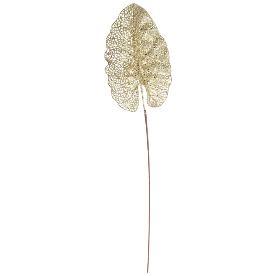 GAŁĄZKA AŻUROWEGO LIŚCIA W KOLORZE ZŁOTYM 80 CM — zdjęcie 2