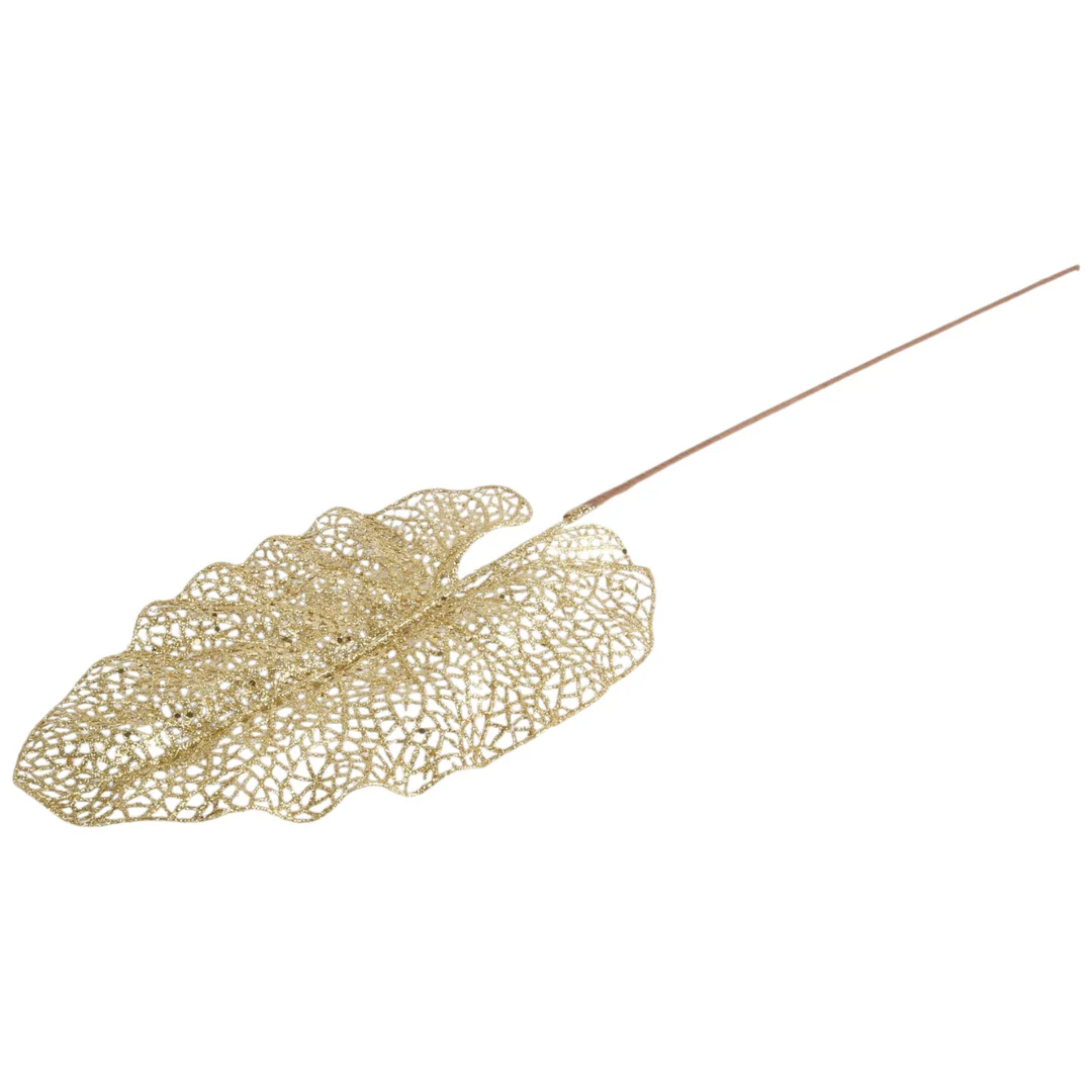 GAŁĄZKA AŻUROWEGO LIŚCIA W KOLORZE ZŁOTYM 80 CM — zdjęcie 6