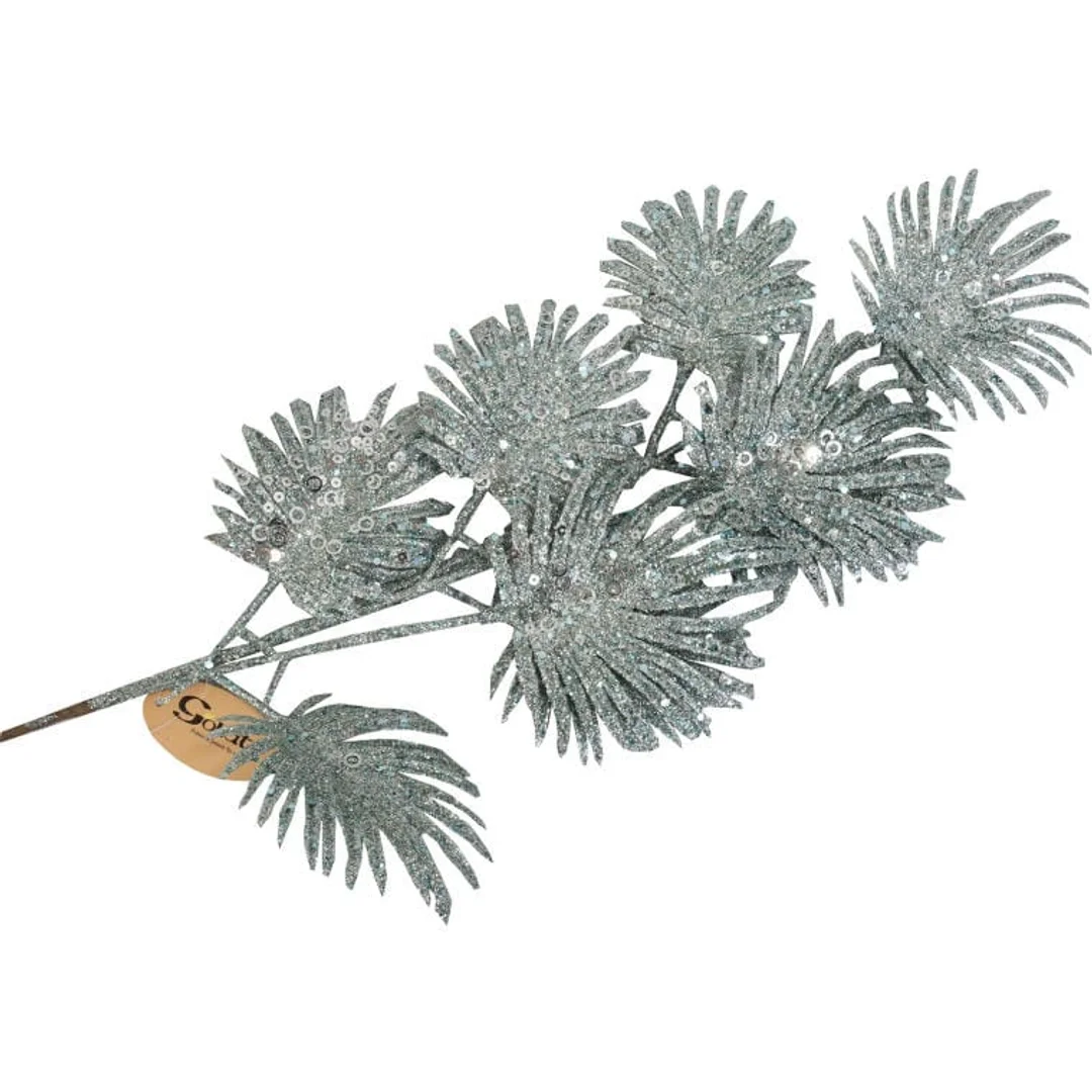 Gałązka brokatowa, 9 liści, turkusowa, 72 cm, KFS8-1099 — zdjęcie 2